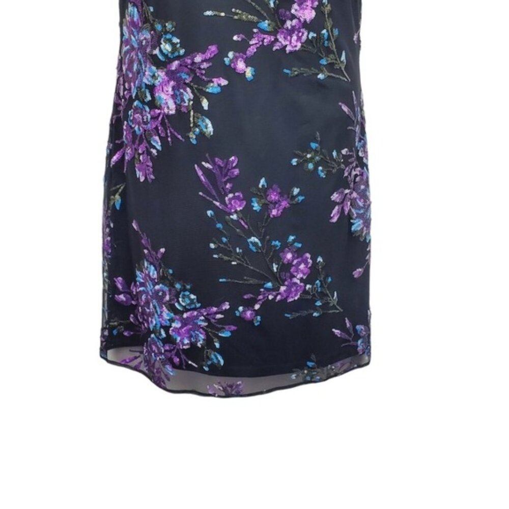 White House Black Market Black Purple Embellished Sequin Mini Shift Dress Size 4 - Picture 3 of 7